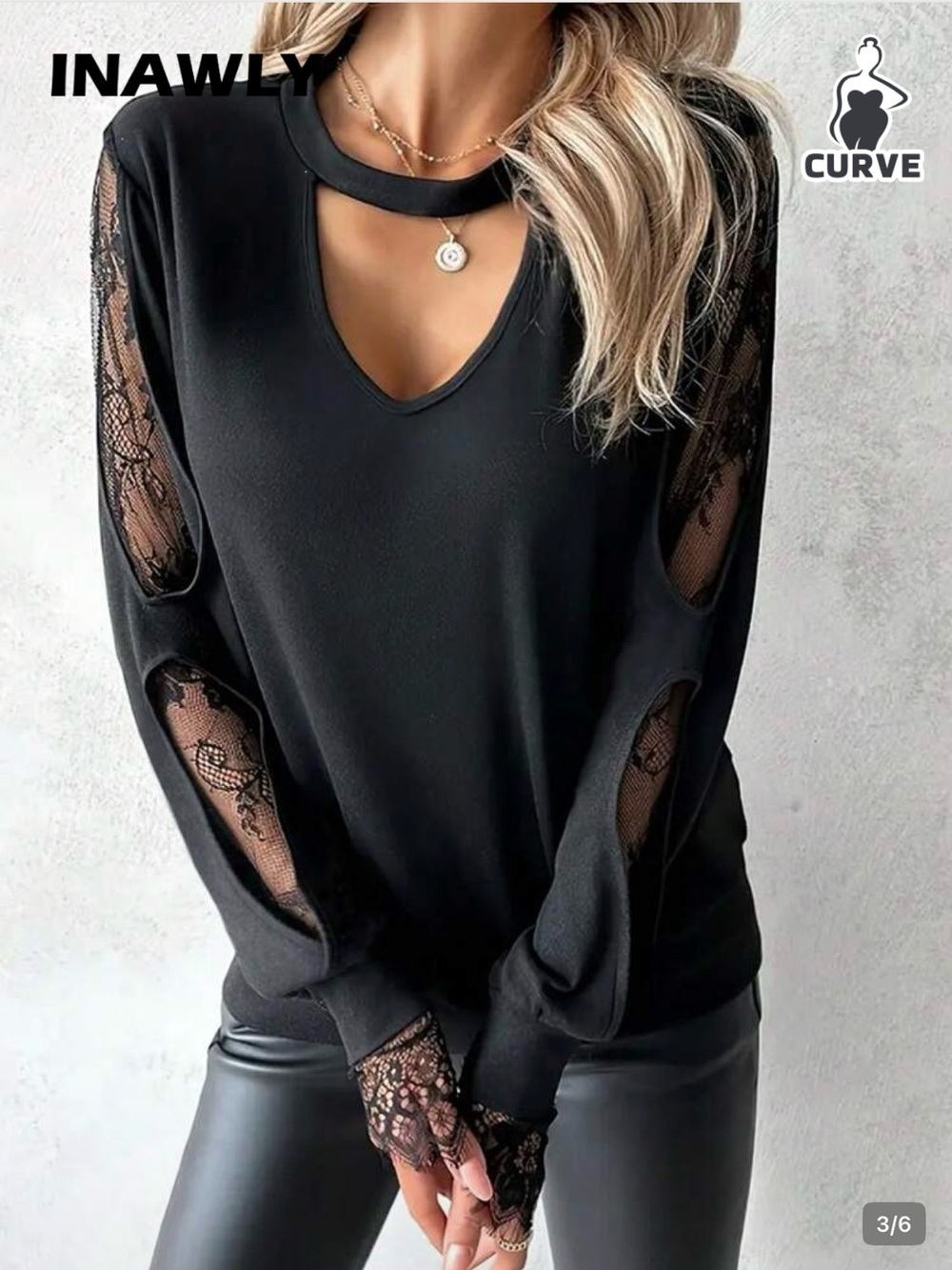 Black Lace-Inset Cutout Women's Top